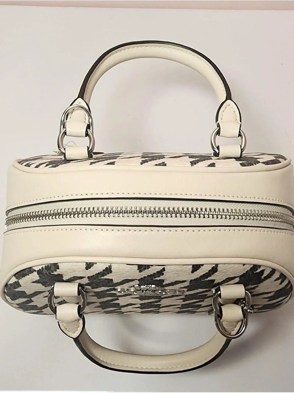 Coach Cream & Black Houndstooth Dome Satchel